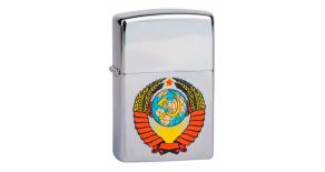 Зажигалка ZIPPO Герб СССР, с покрытием High Polish Chrome, латунь/сталь, серебристая, 36x12x56 мм
